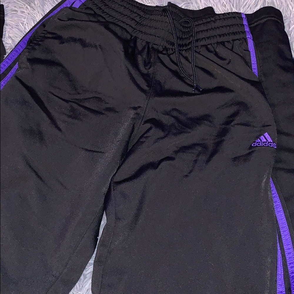 Black and purple adidas sweats